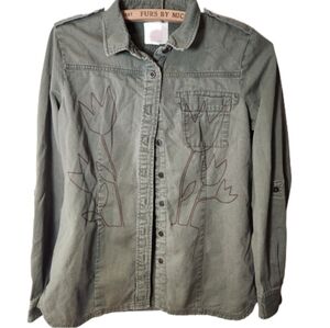 Vintage quicksilver small button up 100% cotton army shirt‎ with tulips